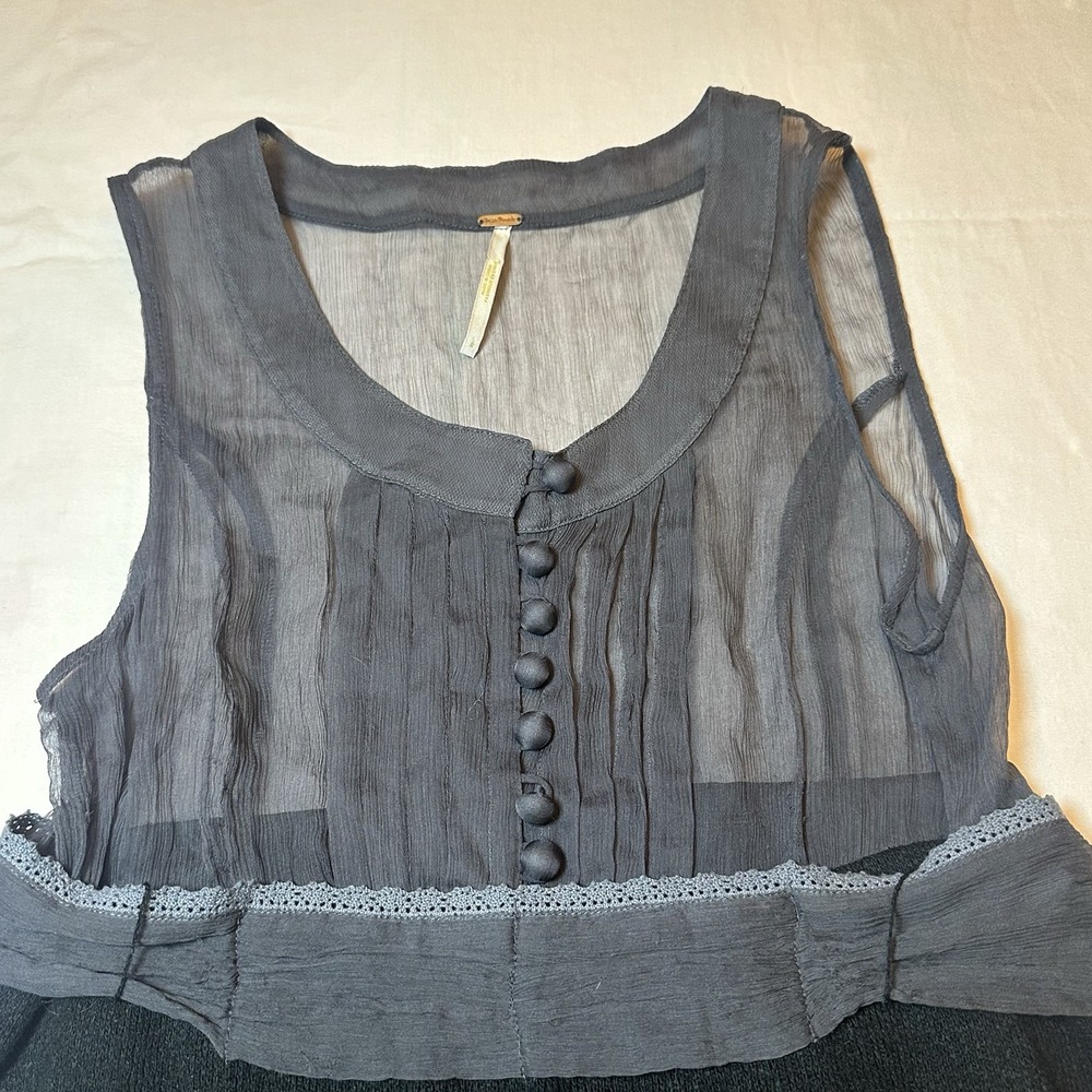 Free People Vintage Y2K Retro Babydoll Sleeveless Mini Black/Gray Dress Silk 4 - Picture 6 of 10